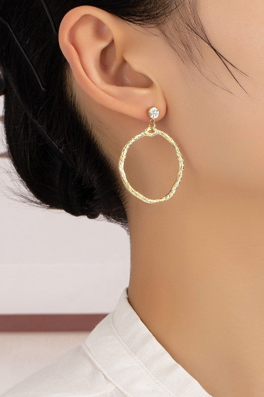 Modern Hoop Drop Earrings with Rhinestone Stud