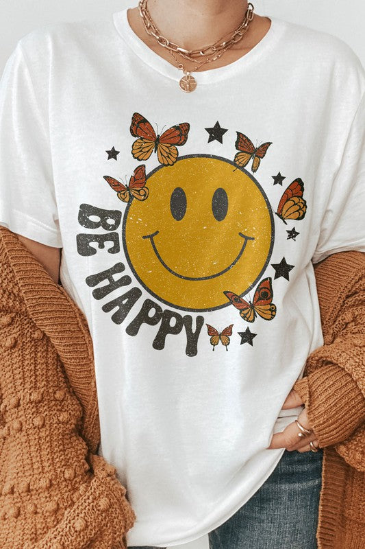 Be Happy Smiley Retro Graphic Tee