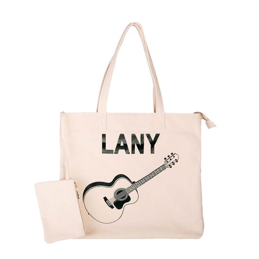 LANY Zippered Cotton Canvas Tote with Small Pouch - Guitar