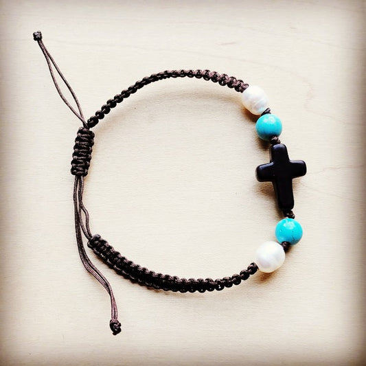 Cross and Turquoise Braided Bracelet