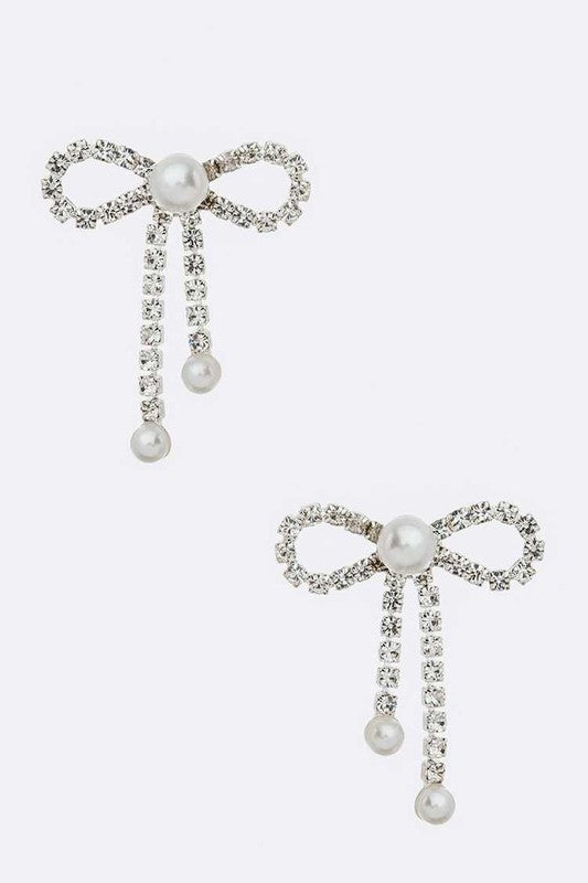 Bow Tie Pearl and Crystal Earrings